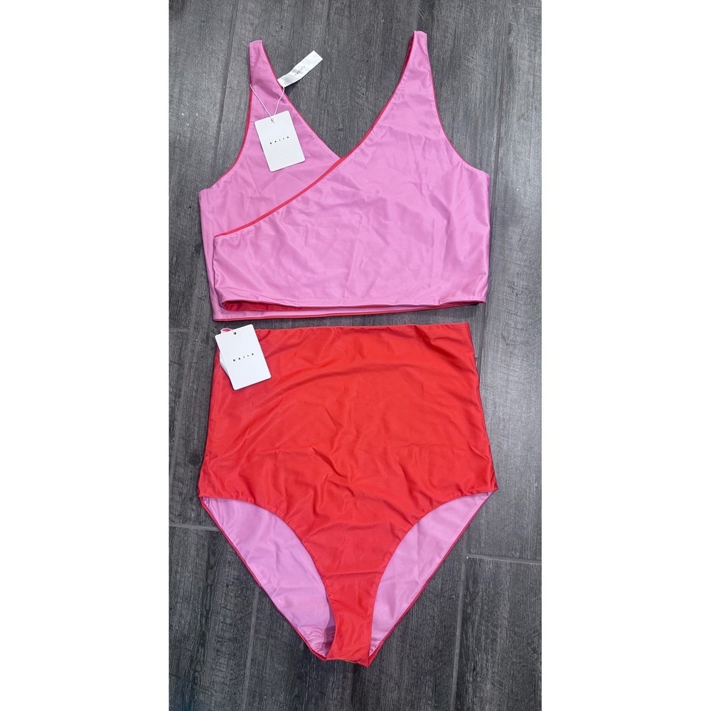 Baiia Reversible Cosmo Bikini Set Pink Red High Waisted Two Piece Swimsuit US 16